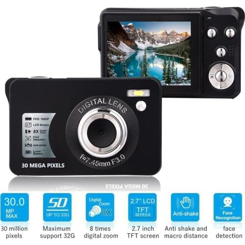 30MP Mini Digital Camera 2.7'' TFT LCD Display Full HD 8x Zooms Video Camcorder Anti Shake Self-time Photo Camera for Kids Gift