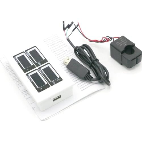 4 in 1 AC 80v-260V Digital 0~100A Watt Power Energy Meter Volt Amp Ammeter Voltmeter CT Coil Split USB cable for computer