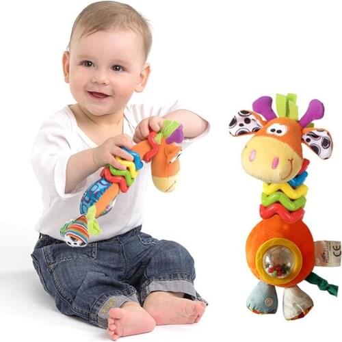 Baby Hand Rattle Toy 22cm Kids Boys Girls Soft Cute Animal Giraffe Stuffed Plush Toys Early Educational Toys Mobile Phone Straps