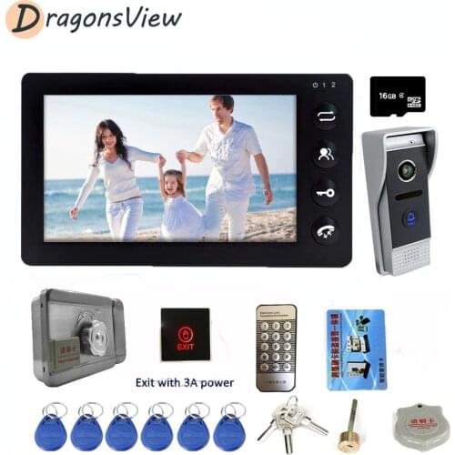 DragonsView Video Door Phone Intercom Wired with Lock for Home Access Control System 7 Inch Monitor 1200TVL Doorbell