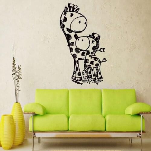 Two Giraffes Mom And Baby Wall Sticker Cartoon Animals Home Decor Kids Children Room Decoration Nursery Wall Decals Art Murals