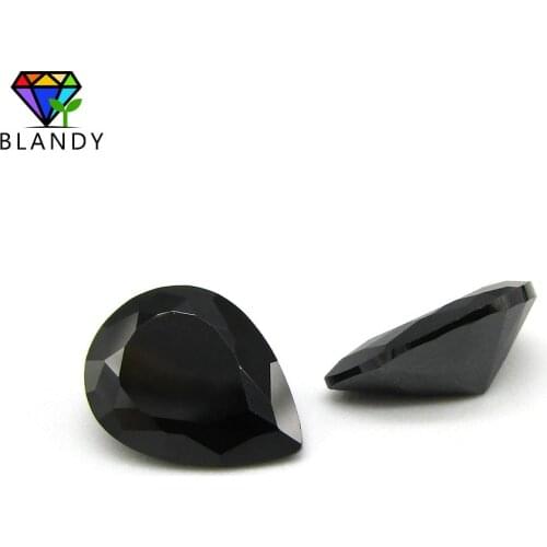 Good Quality 2x3~13x18mm Pear Cut Loose Synthetic Black Glass Stone Black Color Glass Gems Beads For Jewelry