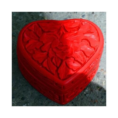 Exquisite Chinese Traditional Technology Red Lacquerware Beautiful Flower Auspicious Heart-shape Jewelry Box