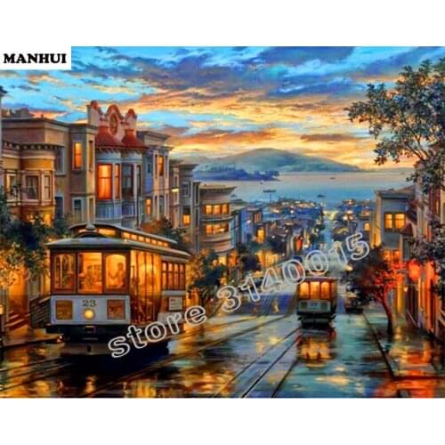 Oil painting city Full Diamond embroidery Diy Diamond painting house Diamond mosaic square icon Paste the whole picture BCD018