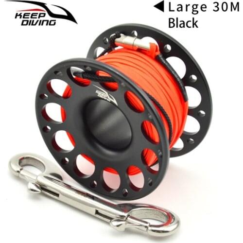15M/30M Scuba Diving Aluminum Alloy Spool Finger Reel with Stainless Steel double ended hook SMB Equipment Cave Dive