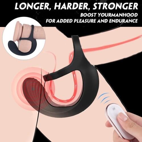 Penis Ring Vibrator for Men Double Rings Scrotum Perineum Massage Cock Enlargement Dick Toys for Adults Delay Ejaculation