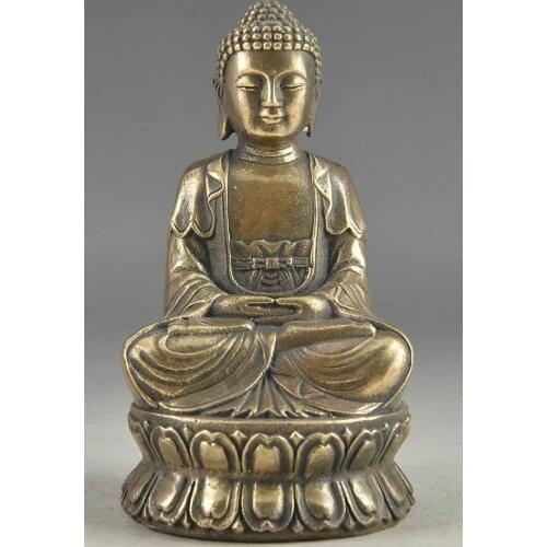 Collectable Hand Hammered Chinese Brass Copper Sakyamuni Buddha Statue