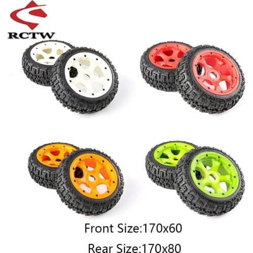 Front and Rear Knobby Wheel Tire Set with Nylon Super Star Wheels Hub for 1/5 HPI ROFUN ROVAN KM Baja 5B Truck Spare Toys Parts