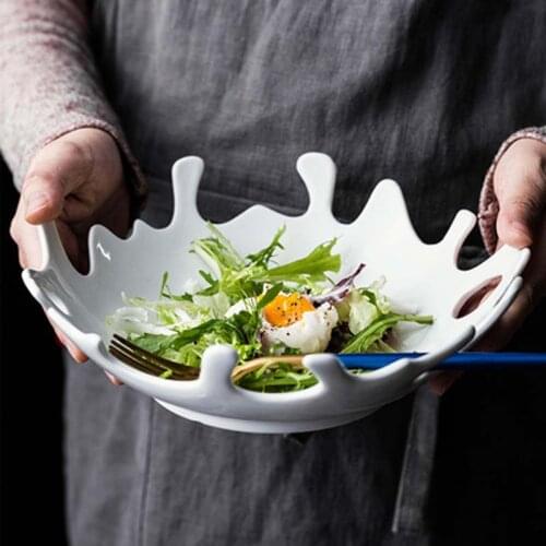 FANCITY Creative ceramic plate household dishes Pure white cold vegetable plate salad plate irregular fruit plate