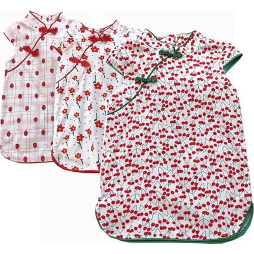 Summer Little Girls Floral Print Princess Dresses For Kids Fashion Chinese Style Cheongsam Clothes Baby Party Dress Vestidos New