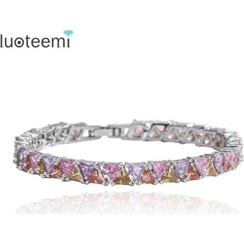 LUOTEEMI New Selling Jewelry Charm Bracelet Triangle Multicolor AAA CZ High Quality Women Wedding Accessories Bracelet Female