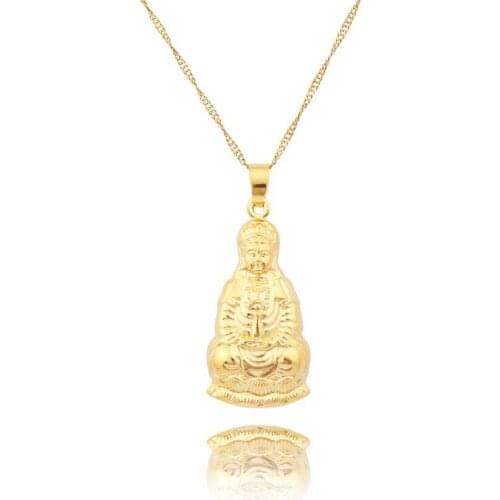 2015 fashion Yellow Gold Avalokitesvara Pendant jewelry with 45/60cm chain necklace free shipping