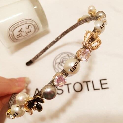 Fashion New Colorful Rhinestone Flower Hair Hoop Headband Hairband for Women Girls Bezel Hair Band Pearl Hair Accessories