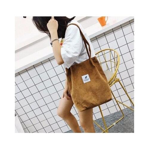 Muyogrt Women Corduroy Shopping Bag Canvas Cloth Shoulder Bag Environmental Storage Handbag Reusable Foldable Eco Grocery Totes