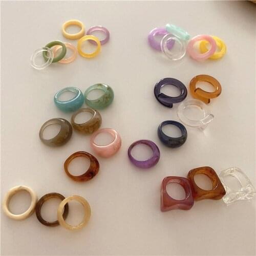 AOMU 1SET Korea Vintage Transparent Resin Colorful Rings Chic Colorful Acrylic Geometric Irregular Ring Set for Women Jewelry