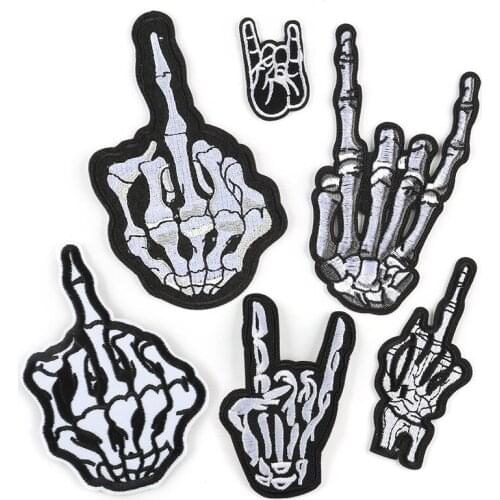 Customizable Wholesale Computer Emboridery Label Skull Finger Adhesive Patch Accessories Embroidery Cloth Sticker