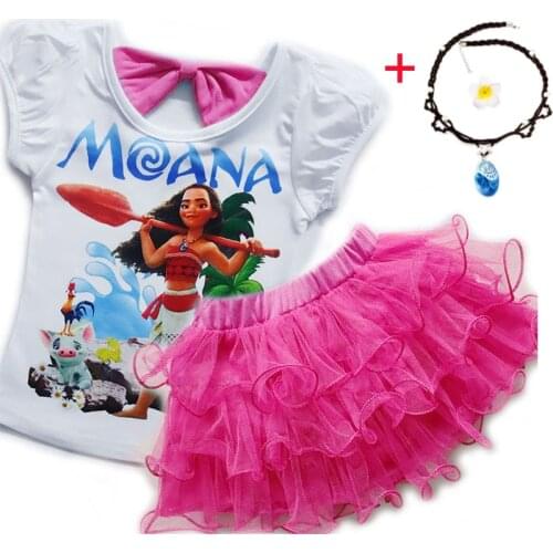 New Toddler Clothes Kids Moana Costumes Birthday Party Clothing Sets Tops+Dress Outfit Cartoon Print Vaiana Dress for Girls suit
