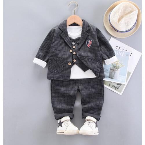 Autumn Children Baby Gentleman Kids Boys Strips Suit Long Sleeve Vest+T-shirt Pants 3Pcs/Set Toddler Fashion Cotton Clothing