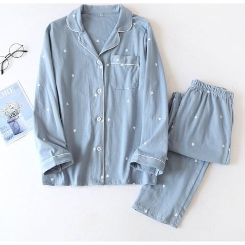 Pajamas Womens Spring and Autumn Cotton Love Sweet Knit Cardigan Ladies Home Wear Two-piece Suit Casual Long Sleeve Pyjamas Set