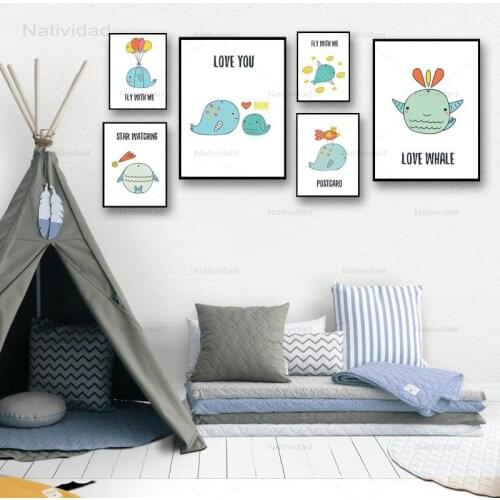 Love Whale Cartoon Cute Animals Posters Nordic Canvas Paintings Modern Living Room Wall Art Decor Printing Creative Pictures
