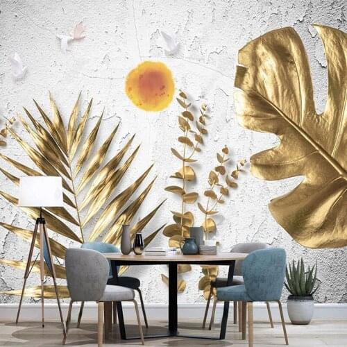 Custom Photo Wallpaper Modern 3D Stereo Golden Leaf Mural Living Room TV Sofa Decorative Painting Backdrop Wall Papel De Parede