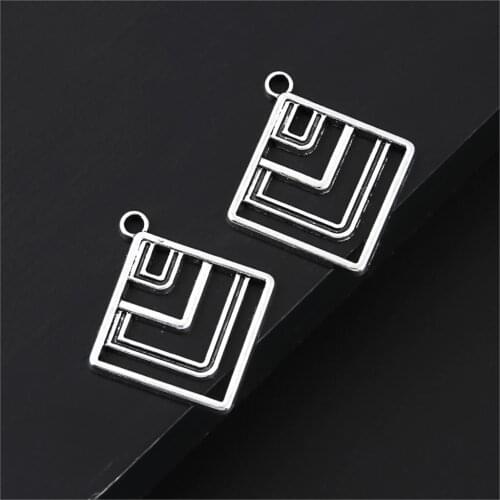 10Pcs Silver Color Geometric Square Charms Finding Women Earrings New Design Parts Jewelry Supolies 21X21mm A3250