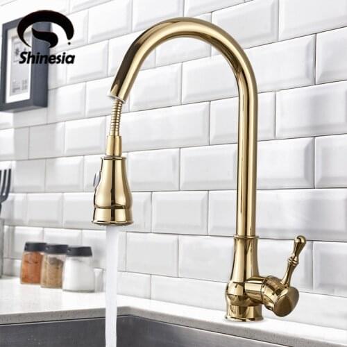 Kitchen Faucet Brass Black Bronze/Chrome/Nickel Brushed/Gold High Arch Kitchen Sink Faucet Pull Out Rotation Spray Mixer Tap