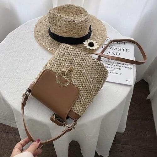 Woven Straw Bucket Shoulder Bags for Women 2020 Casual Summer Beach Travel Rattan Purses and Handbags Messenger Crossbody Bag