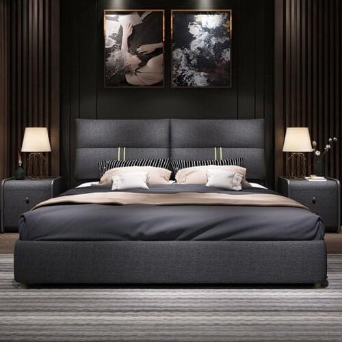 Tatami fabric bed removable and washable simple modern 1.8m double solid wood master bedroom 1.5m soft bag storage wedding bed