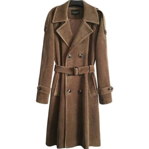 Mens trench coats man corduroy men mid-length clothes loose vintage overcoat long sleeve spring autumn jaqueta masculina khaki