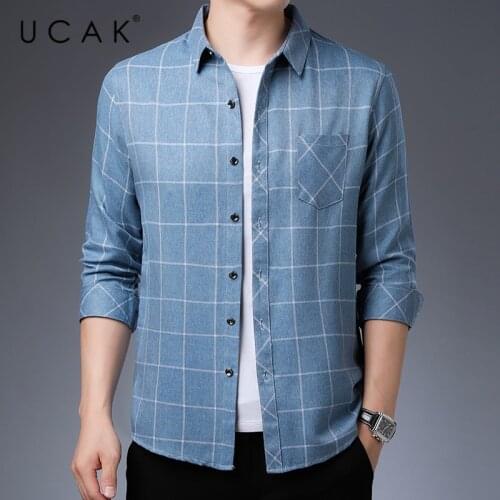 UCAK Brand Streetwear Long Sleeve Shirt Men Clothes Spring New Arrival Clothing Casual Turn-down Collar Plaid Shirts Homme U6200