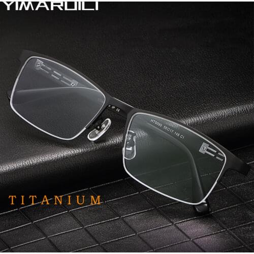 Pure Titanium Half-Frame Glasses Mens Myopia Prescription Glasses Ultra-Light And Super Elastic Legs Optical Glasses HT0099