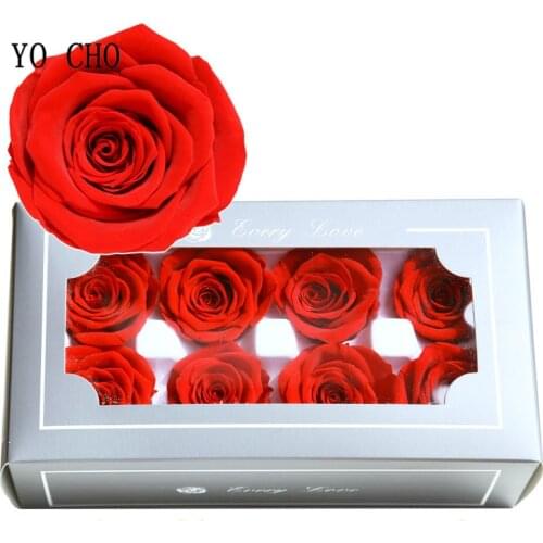 YO CHO 8PCS/Box A Eternal Rose Flower 4-5cm Preserved Fresh Flower Rose Valentines Day Gift Wedding Thanksgiving Eternal Flower