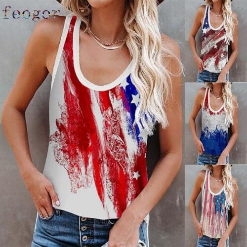FEOGOR womens blouse Loose top 2021 summer new style casual womens independence day printing vest sexy top women Womens vest