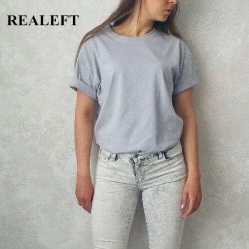 REALEFT 2020 New Summer Solid Short Sleeve Womens T-Shirts Simple Multi Color Cotton O-Neck Casual Loose Shirts Tops Tee Ladies