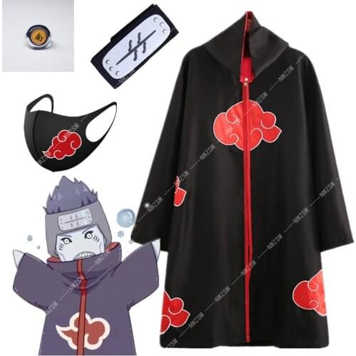 Anime Akatsuki Cloak Cosplay Costume Hoshigaki Kisame Ring Headband Men Gifts Sasuke Cloak Robe Cape Halloween Carnival