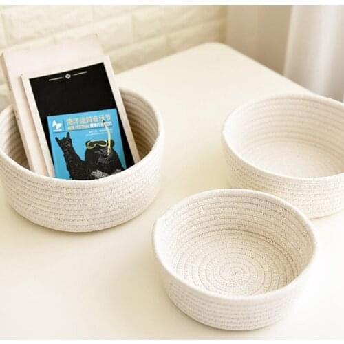 1pcs Woven Style Storage Basket Elliptical Cotton Rope Bin Organizer Home Office Small Items Machine Washable