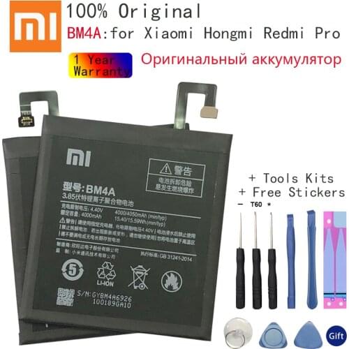 100% original Xiao Mi Phone Battery 4000mAh BM4A Phone Batteries for Xiaomi Hongmi Redmi Pro Battery+ToolS