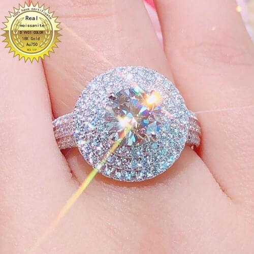 10K Au417 White Gold DVVS Moissanite Diamonds 1 2 3 Carat Round Luxury Wedding Party Engagement Anniversary Ring