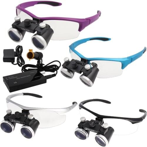 2.5/3.5x420 Dental Loupes Dental Magnifier Dental Lab Medical Loupes Magnification Binocular 5W Headlight Headlamp Focused Set C