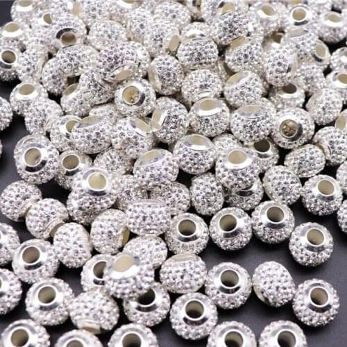 20Pcs CZ Crystal Beads Large Hole Glass Rhinestone Spacer Charm Fit Pandora Bracelet Necklace DIY Earrings for Jewelry Making