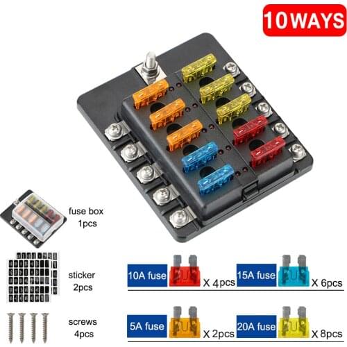 8 /10 Ways Blade Fuse Block Plastic Cover Fuse Box Holder 32V 100A M5 Stud With LED Indicator Light For Auto Car Marine