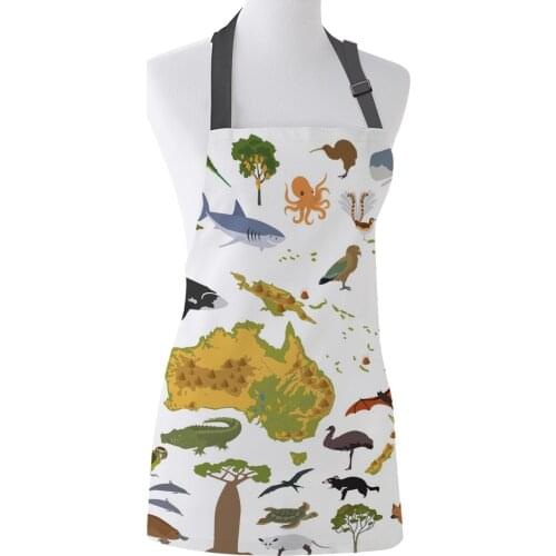 Australian Plant Animal Birds Marine Animal Print Apron Print Unisex Kitchen Bib with Adjustable Neck for Cooking Gardening
