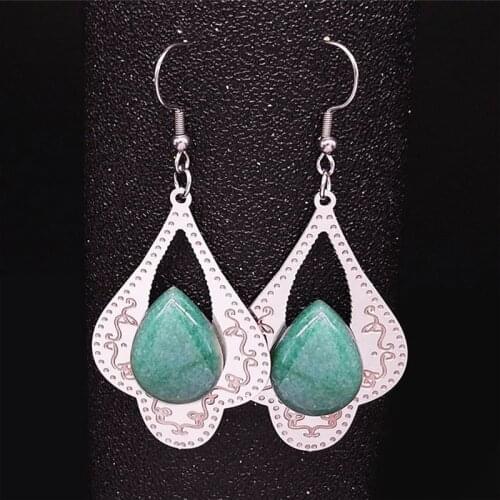 Bohemian Flower Natural Stone Stainless Steel Women Silver Color Drop Earrings Boho Jewelry boucles d oreille femme EXS04