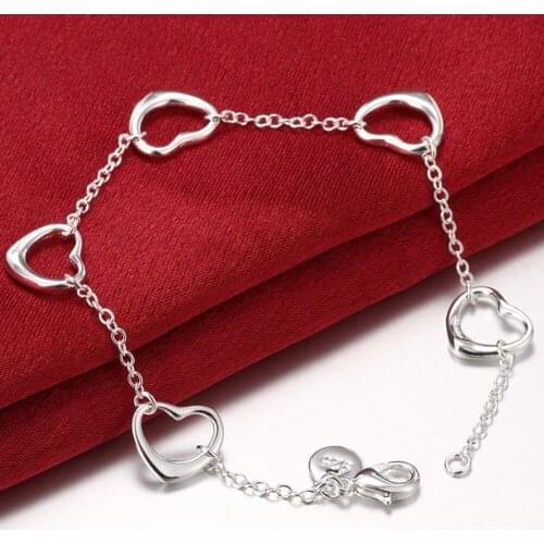 Romantic Cute 925 Sterling Silver Heart Charm Bracelets for Women Fashion Jewelry Female Wholesale
