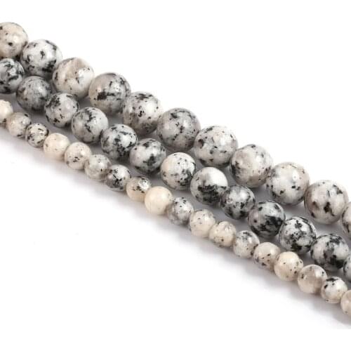 Natural Stone Beads Round Black spot stone Loose Spacer Exqusite beaded for Jewelry Making DIY Bracelet Necklace Accessories