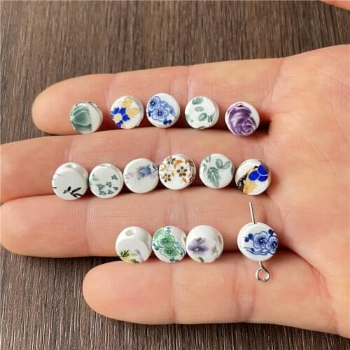 20pcs 5*9mm random ceramic oblate shape flower amulet spacer beads DIY making bracelets and necklaces connection accessories