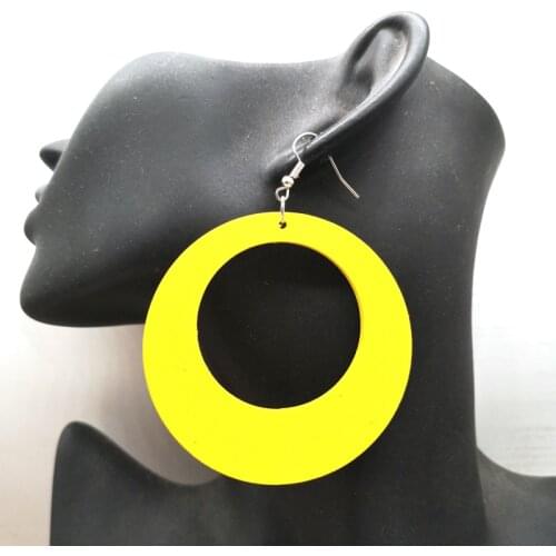 Yellow Color Hoop Wooden Earrings