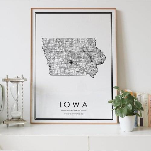 IOWA state Road map Nordic Living Room Decoration Canvas Poster Modern Home Decor Art Print Painting