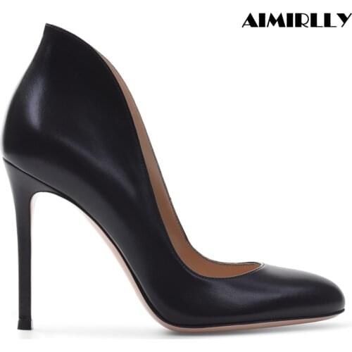 Women Shoes Round Toe High Heels Pumps Collar Formal Evening Party Wedding Dress Shoes Slip-On Wine Red Black Aimirlly